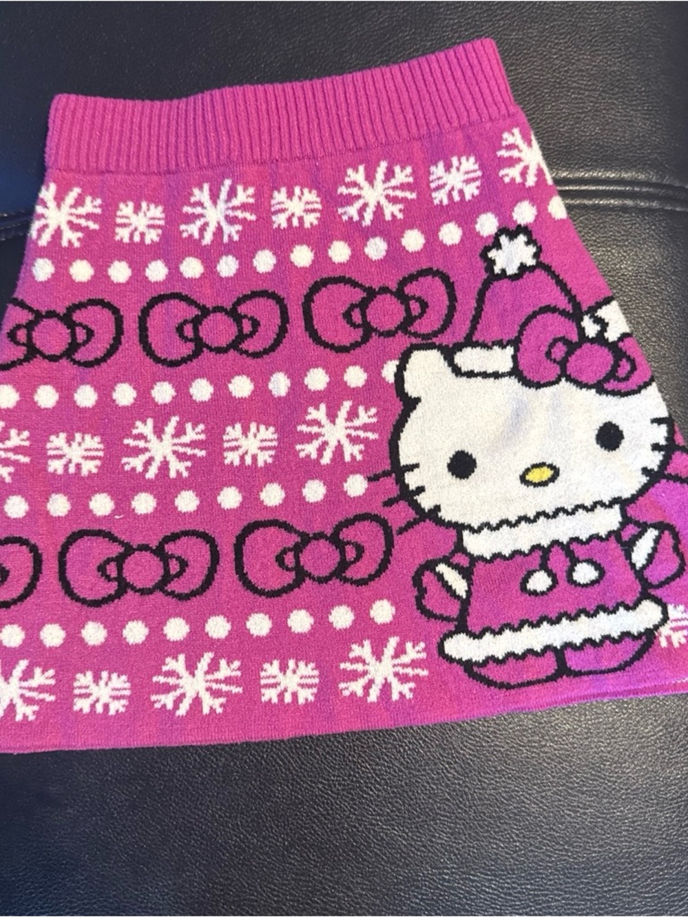 Hello Kitty Hot Pink Knit Skirt with Snowflake & Bow Motif